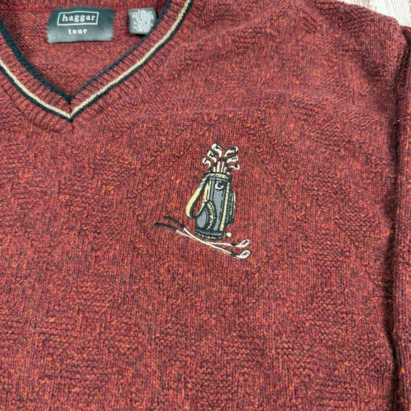 Haggar Other - HAGGAR TOUR Large L Burgundy Grandpa Sweater Embroidered V-Neck Pullover Golf